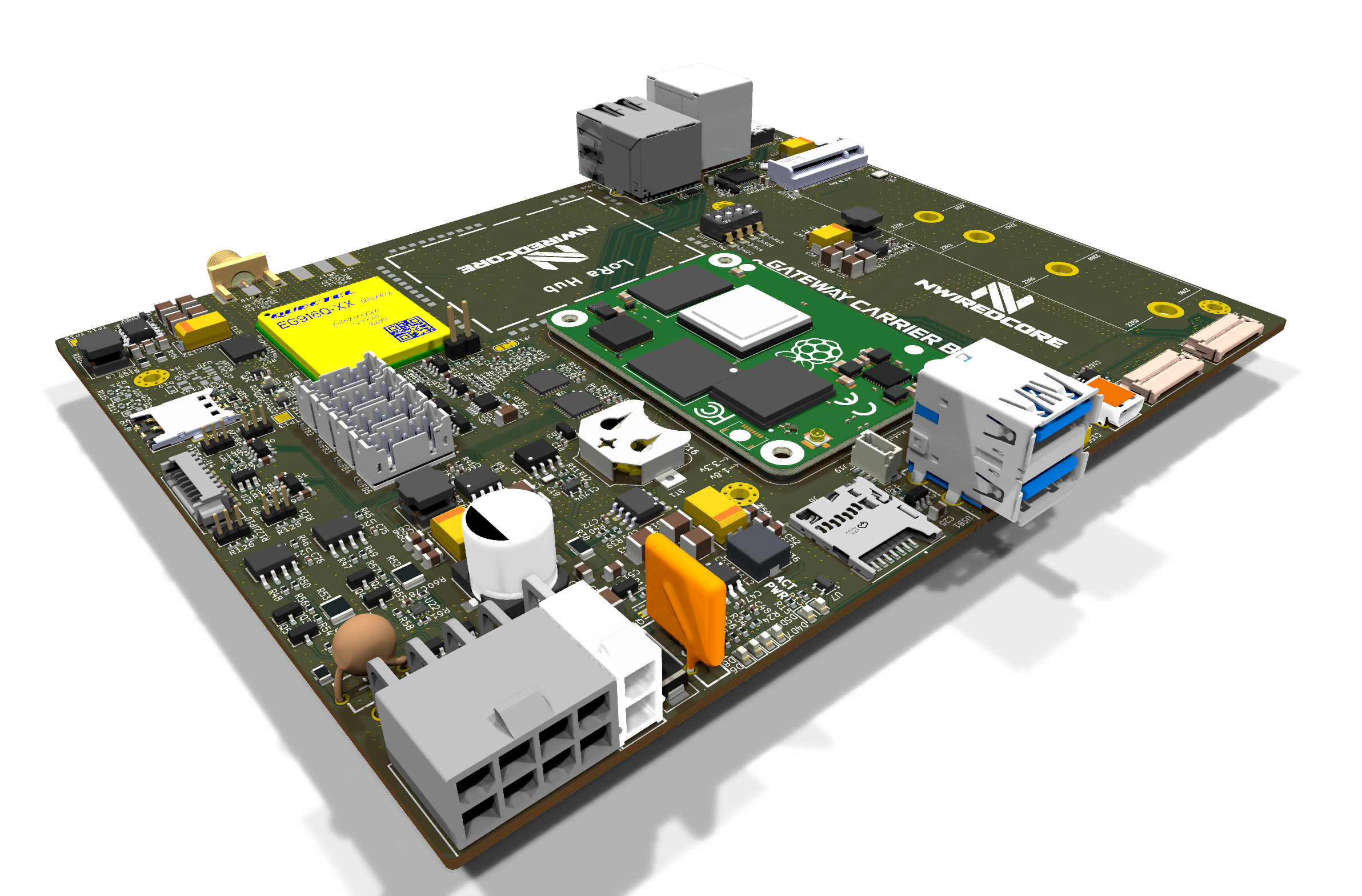 CM4 / CM5 Gateway Carrier Board — base configuration render